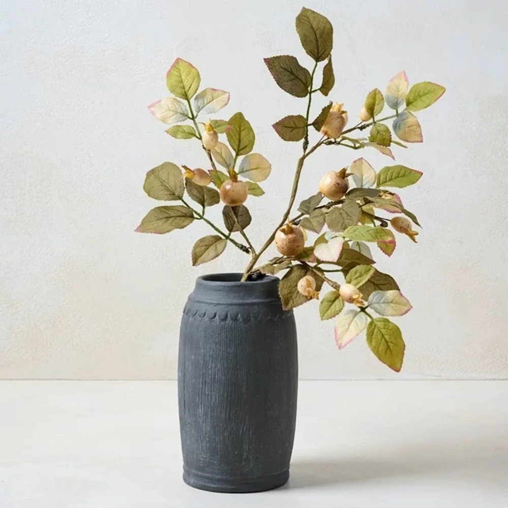 Magnolia Scalloped Black Vase -‎ Small - Distressed Finish, Ceramic